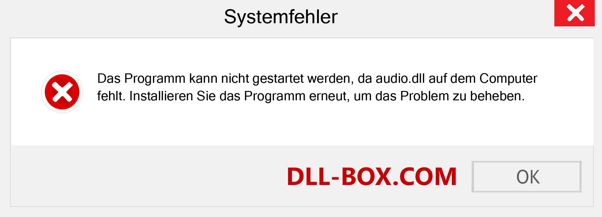 audio.dll-Datei fehlt?. Download für Windows 7, 8, 10 - Fix audio dll Missing Error unter Windows, Fotos, Bildern