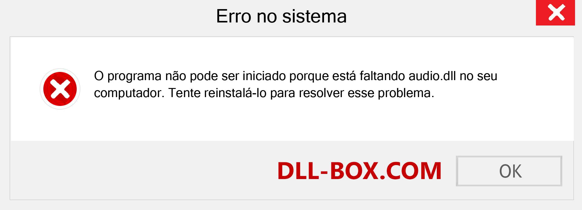 Arquivo audio.dll ausente ?. Download para Windows 7, 8, 10 - Correção de erro ausente audio dll no Windows, fotos, imagens